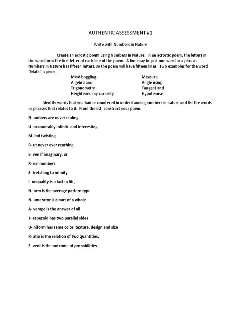 Authentic Assessment 1 Poetry Human Communication