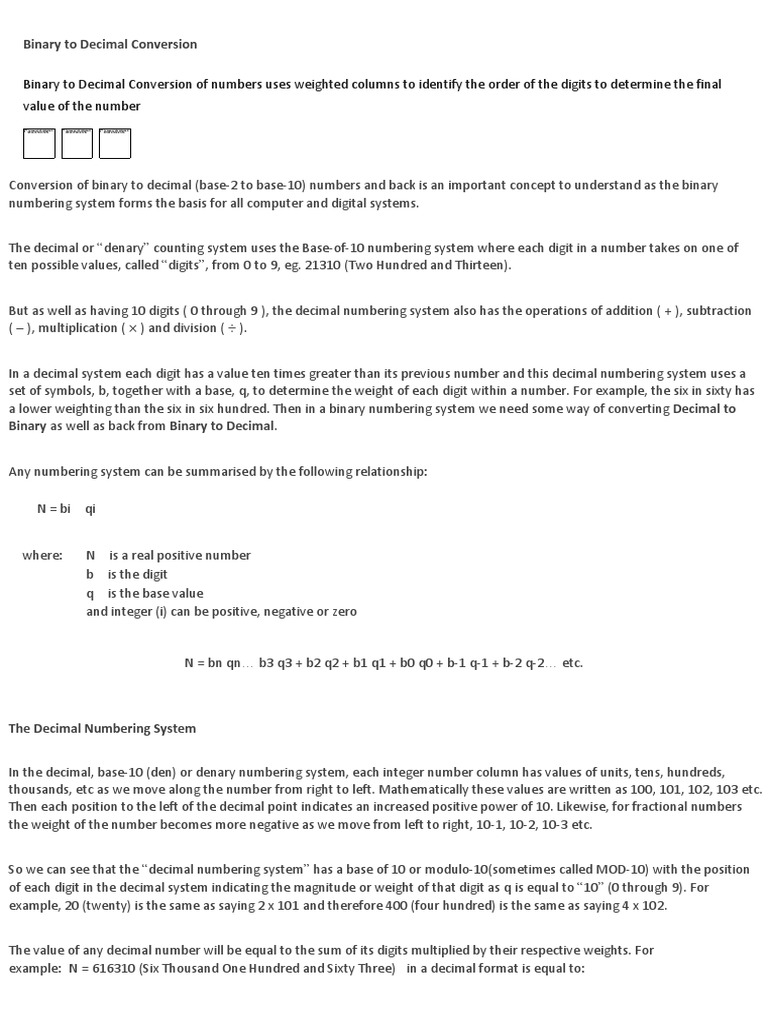 Binary to Decimal Conversion Guide | PDF | Bit | Decimal