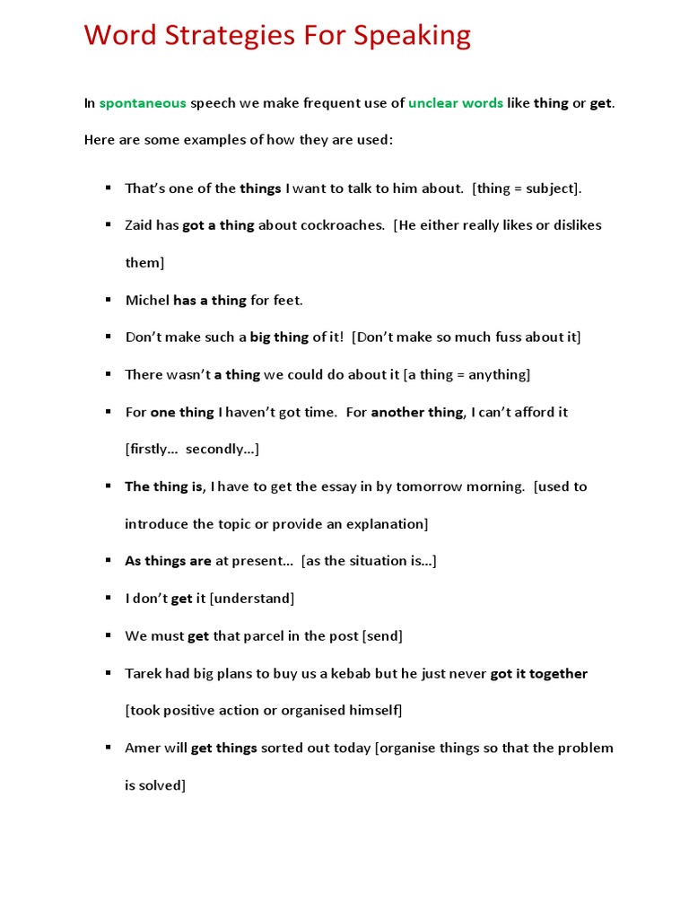 Word Strategies For Speaking: Spontaneous Unclear Words | PDF | Career ...