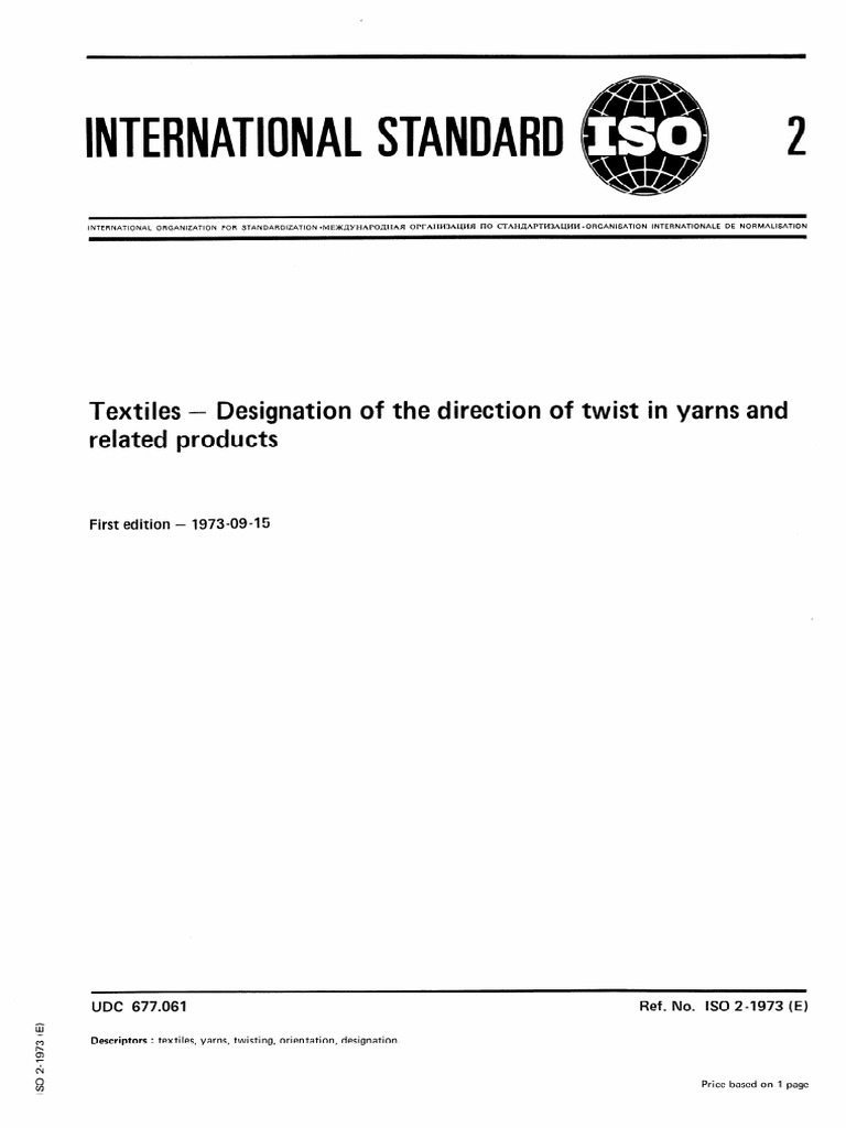 ISO 2:1973 Yarn Twist Direction Standards | PDF | Yarn | Rope