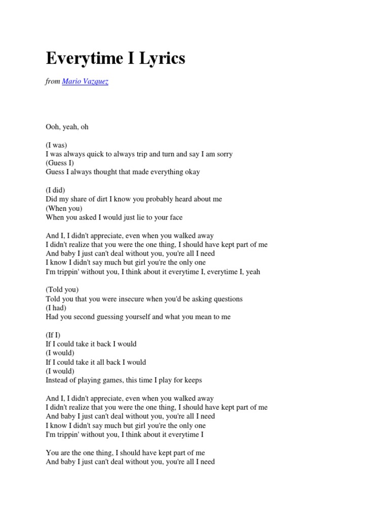 Everytime I Lyrics | PDF