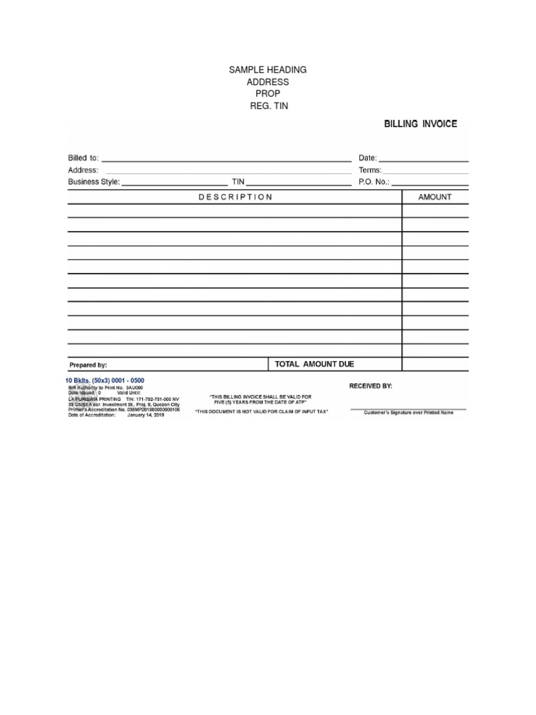Sample Heading Address Prop Reg. Tin: 10 Bklts. (50x3) 0001 - 0500 | PDF