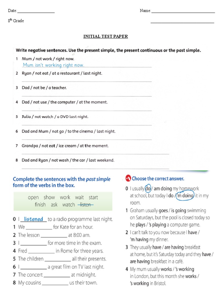 Initial Test 8th Grade 2019 | PDF | Career & Growth