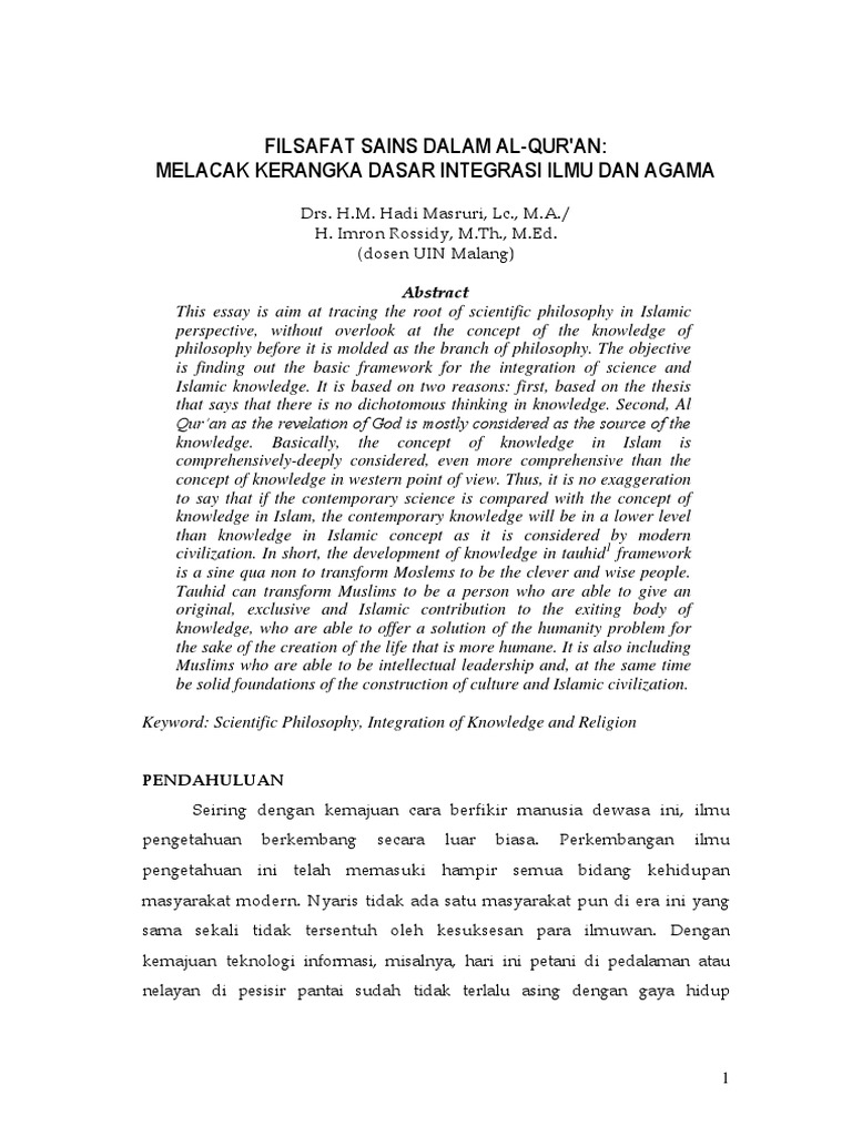 Integrasi Ilmu dan Agama dalam Islam | PDF | Concept | Monotheistic ...