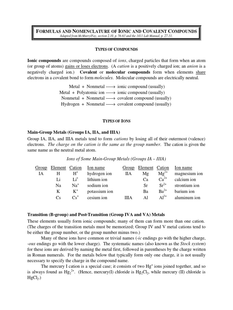 Ionic and Covalent Compound Nomenclature | PDF | Ion | Chemical Compounds