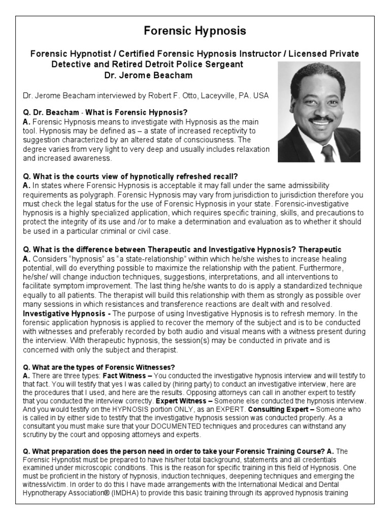 Forensic Hypnosis Pdf Hypnosis Witness