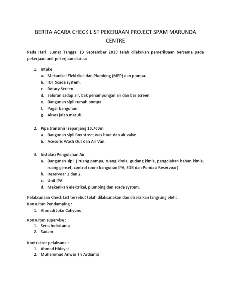 Berita Acara Checklist Pekerjaan IPA | PDF