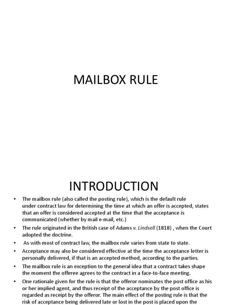 Mailbox Rule PDF Offer And Acceptance Legal Ethics