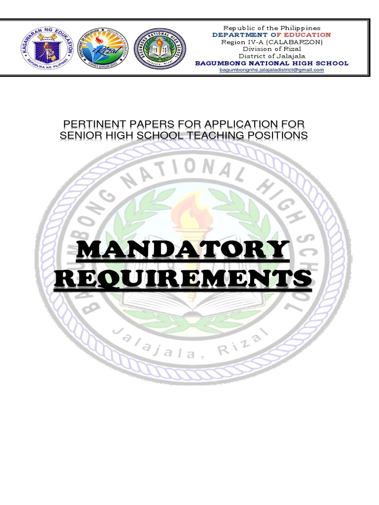Mandatory Requirements: Pertinent Papers For Application For Senior ...