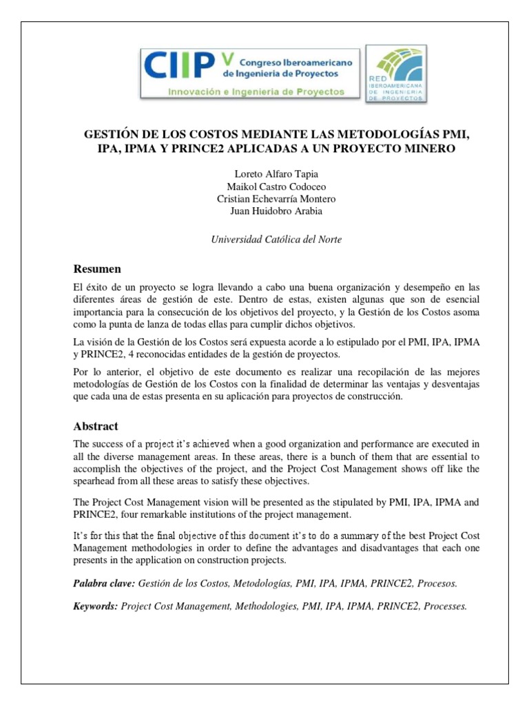 Metodologías de Gestión de Costos en Proyectos Mineros | PDF | Gestión ...