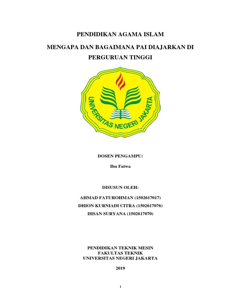 Makalah Mengapa Dan Bagaimana Pai Diajarkan Di Perguruan Tinggi