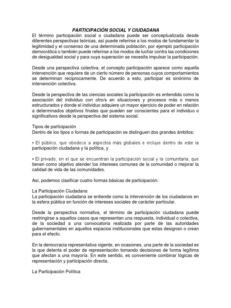 Tipos de Participación Social y Ciudadana | PDF | Participación pública ...