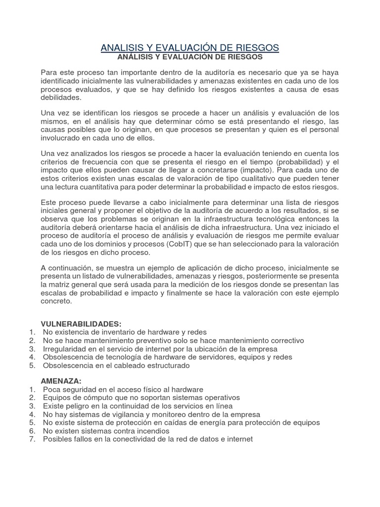ANALISIS Y EVALUACIÓN DE RIESGOS-informática | PDF | La seguridad ...