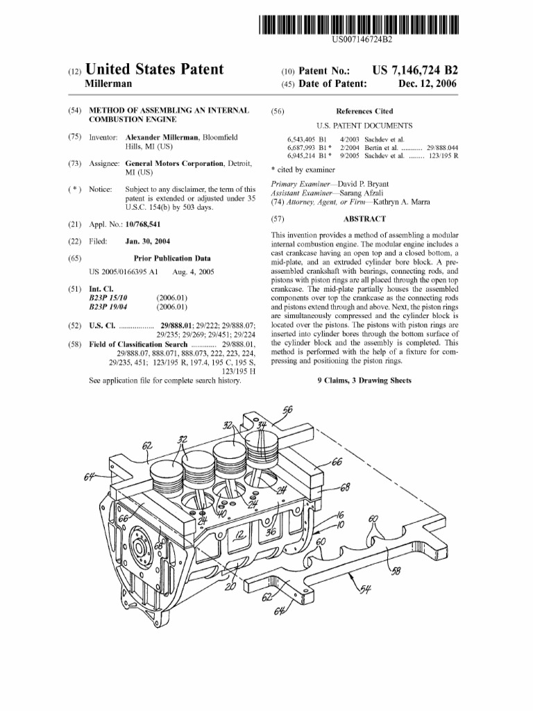 Engine Assembly Method Patent US7146724 | PDF | Piston | Cylinder (Engine)