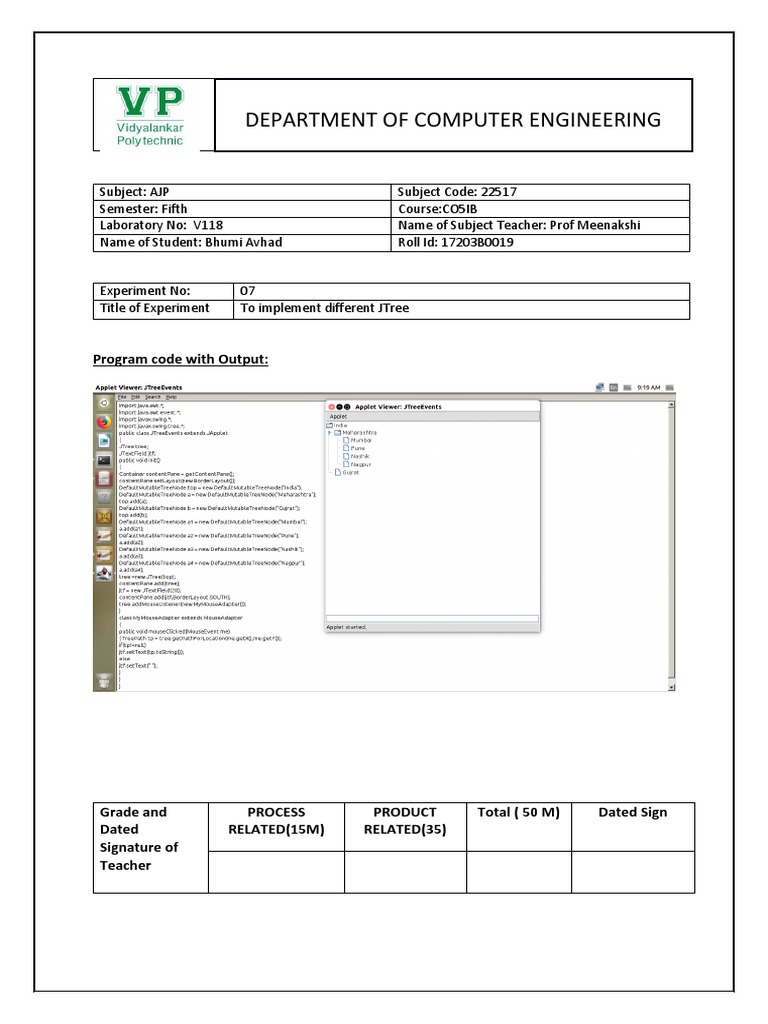 Department of Computer Engineering: Program Code With Output | PDF ...