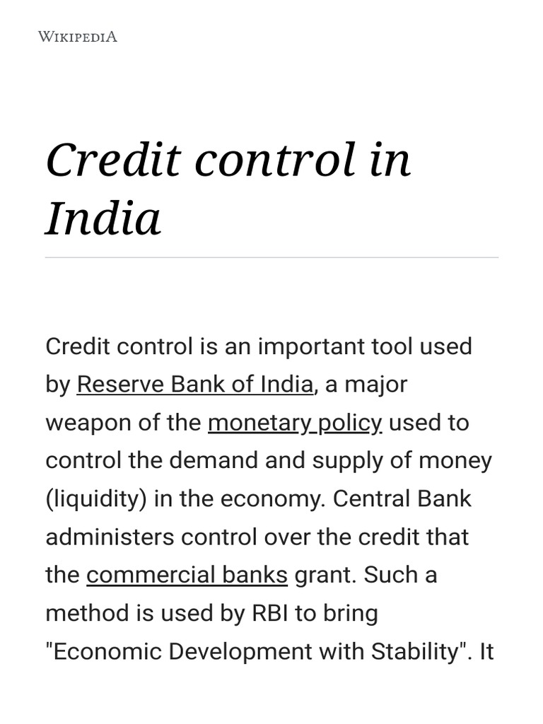 Credit Control In India Wikipedia Pdf Reserve Bank Of India Banks