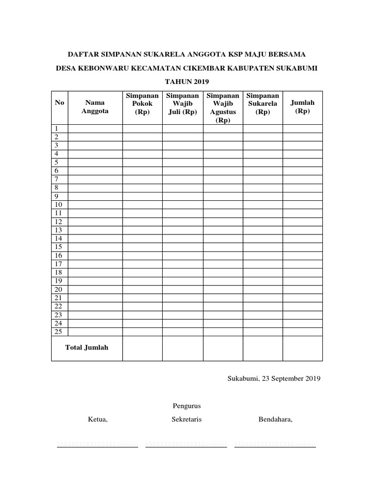 Format Buku Tabungan Koperasi Cara Golden