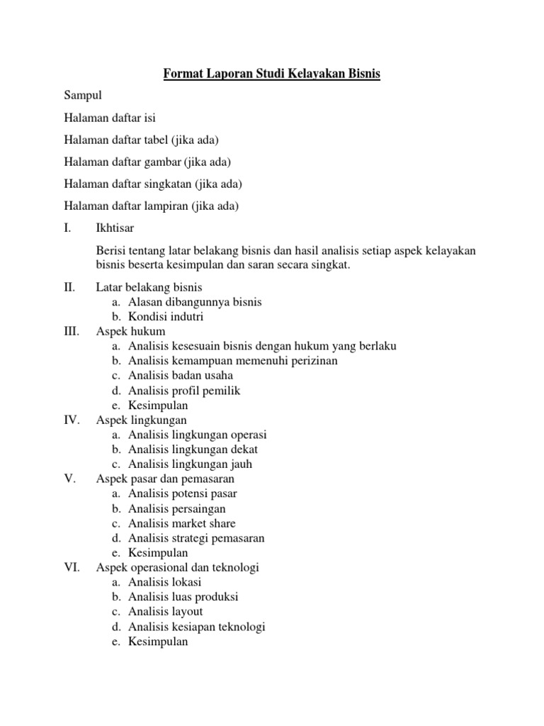 Format Laporan Studi Kelayakan Bisnis Seputar Laporan