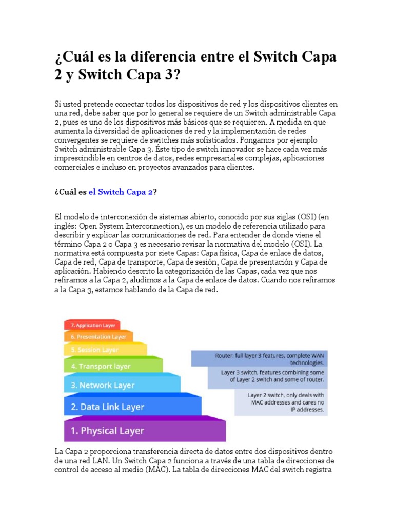 Diferencias entre Switch Capa 2 y 3 | PDF | Conmutador de red ...