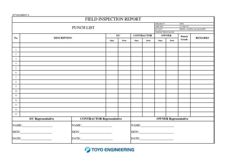 Field Inspection Report: Punch List | PDF