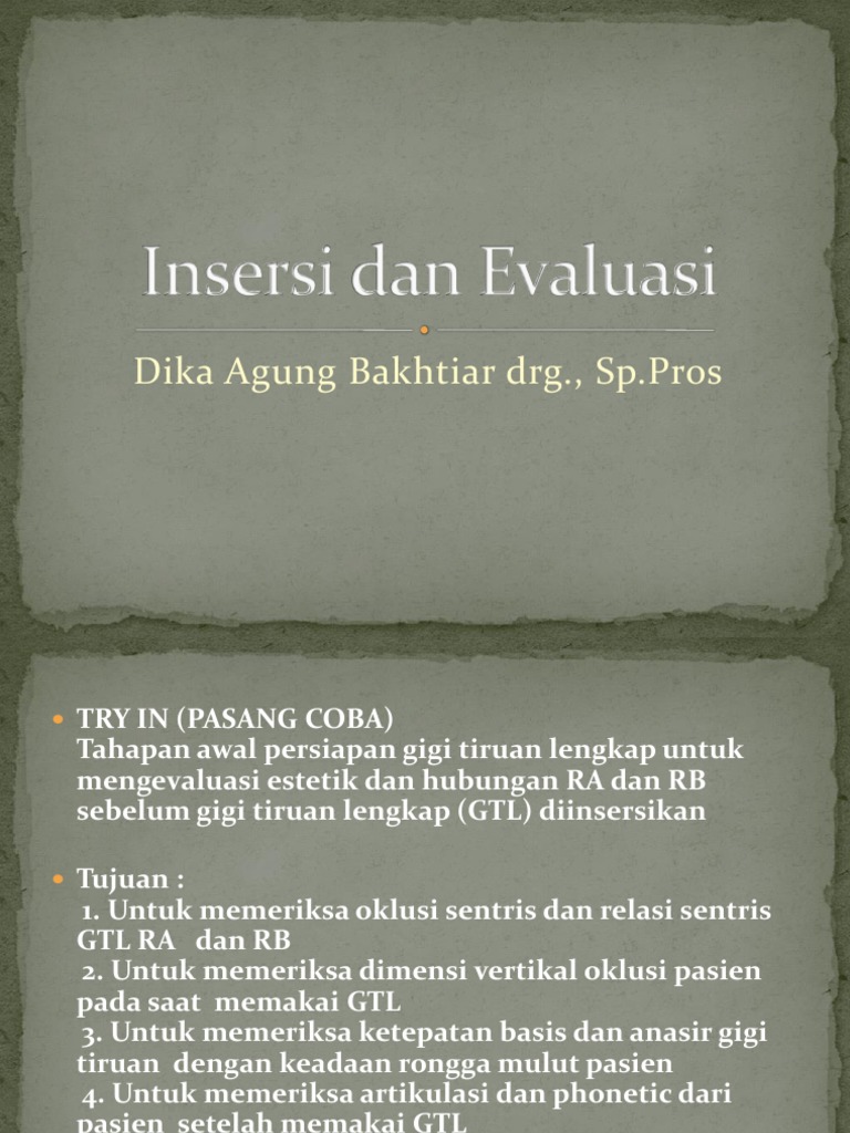 Evaluasi dan Insersi Gigi Tiruan Lengkap | PDF | Sains & Matematika