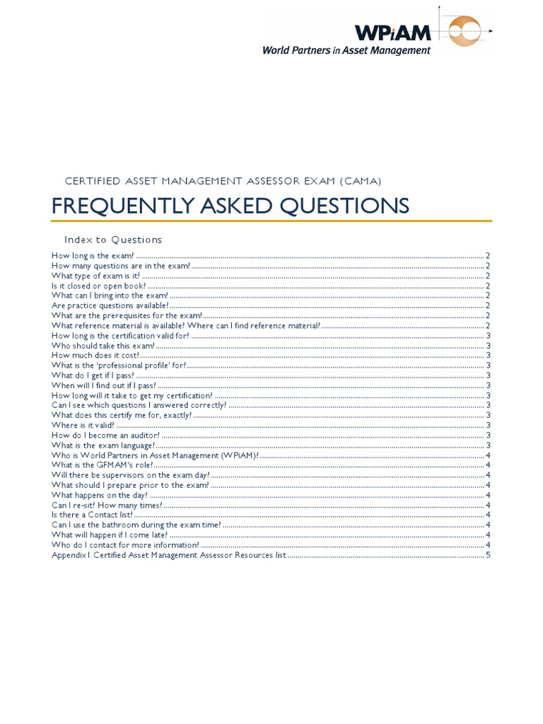 CAMA Exam FAQs for Asset Assessors | PDF | Certification | Test ...