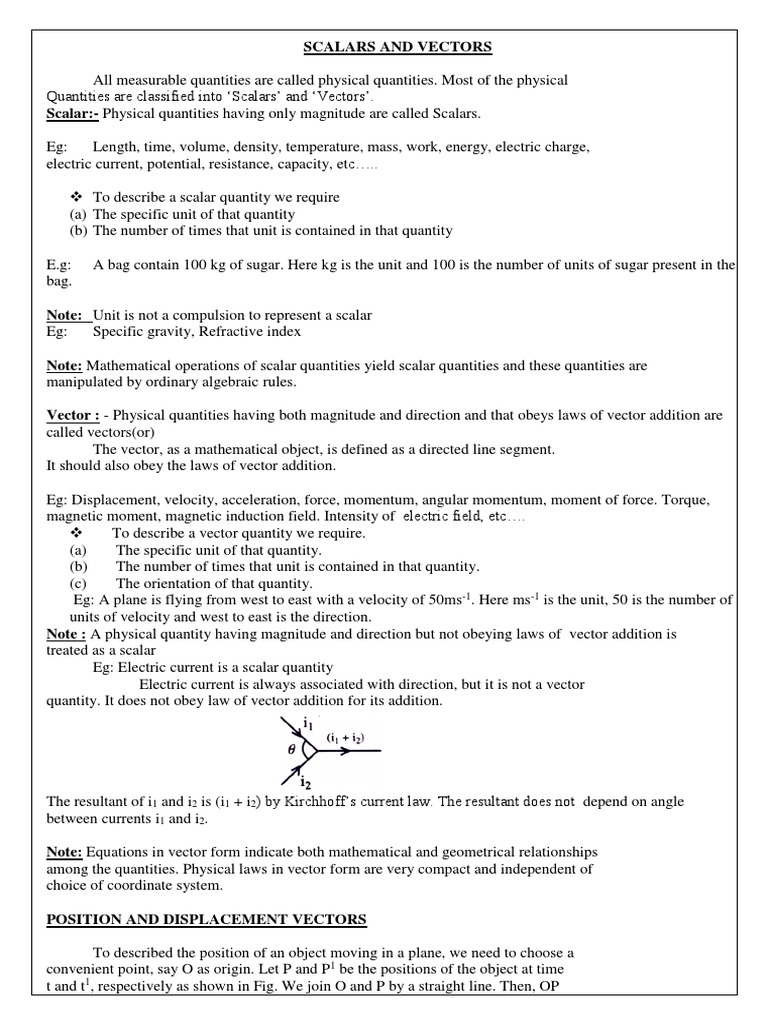 Scalars and Vectors Explained | PDF | Euclidean Vector | Torque