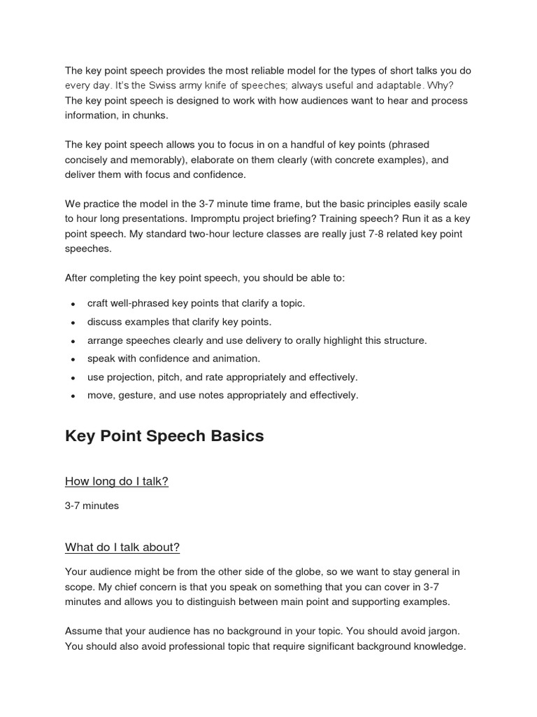 Key Point Speech Basics: How Long Do I Talk? | PDF | Public Speaking ...