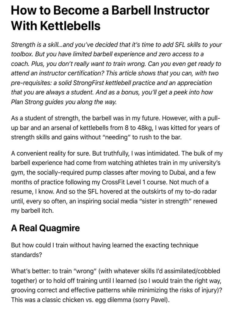 How To A Barbell Instructor With Kettlebells StrongFirst PDF