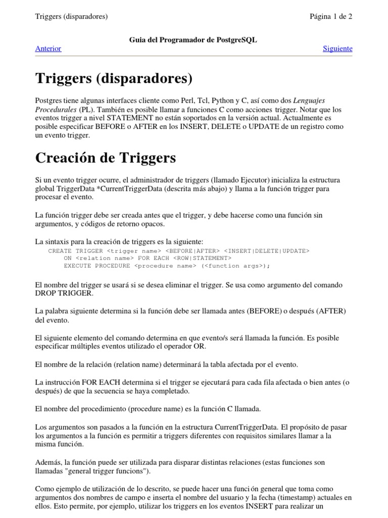 Guía sobre Triggers en PostgreSQL | PDF | Postgre Sql | SQL