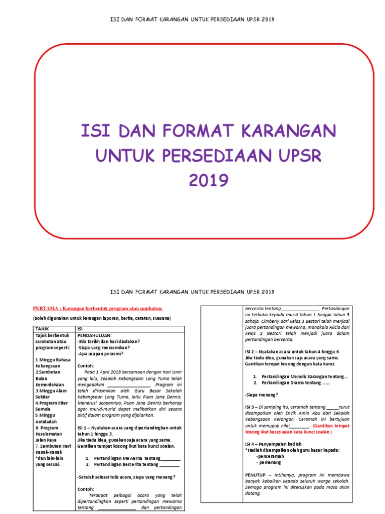 Isi Dan Format Karangan Upsr 2018 Pdf