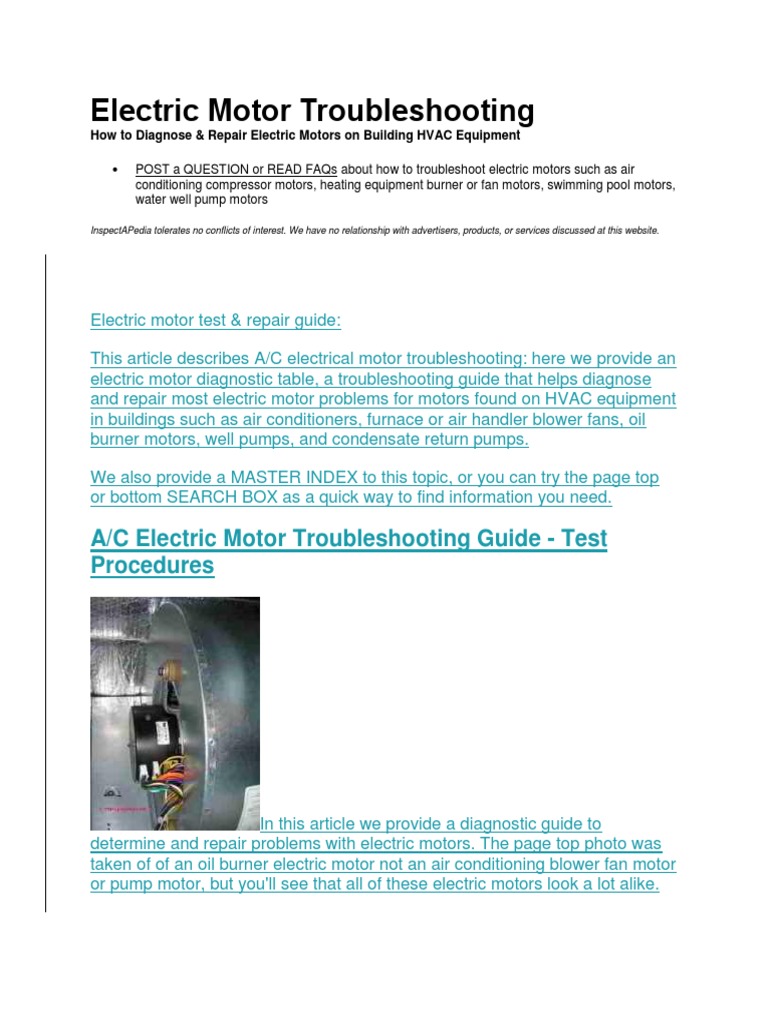 A/C Electric Motor Troubleshooting Guide Test Procedures PDF