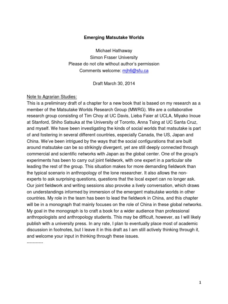 Emerging Matsutake Worlds PDF Fungus Mushroom