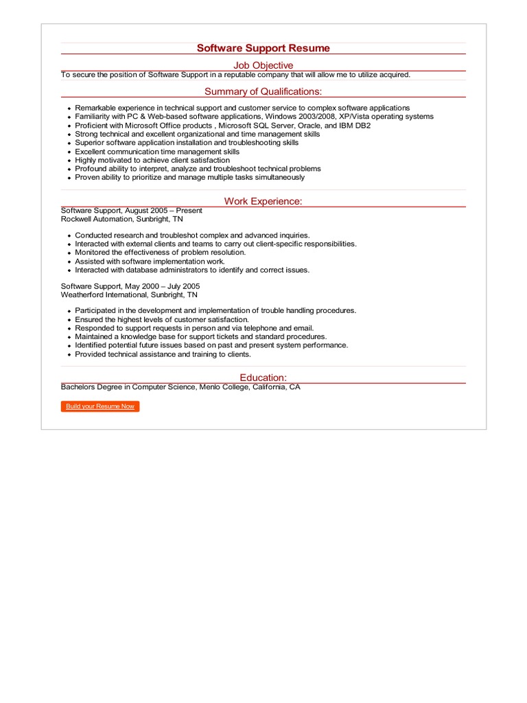 Software Support Specialist Resume | PDF | Career & Growth