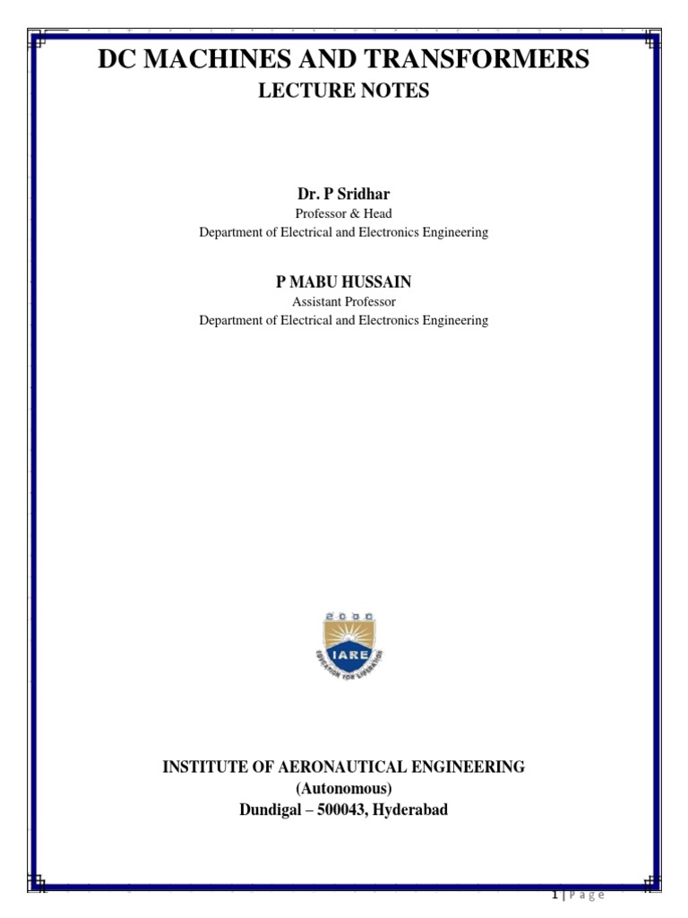 Dc M T Lecture Notes Pdf Pdf Electric Generator