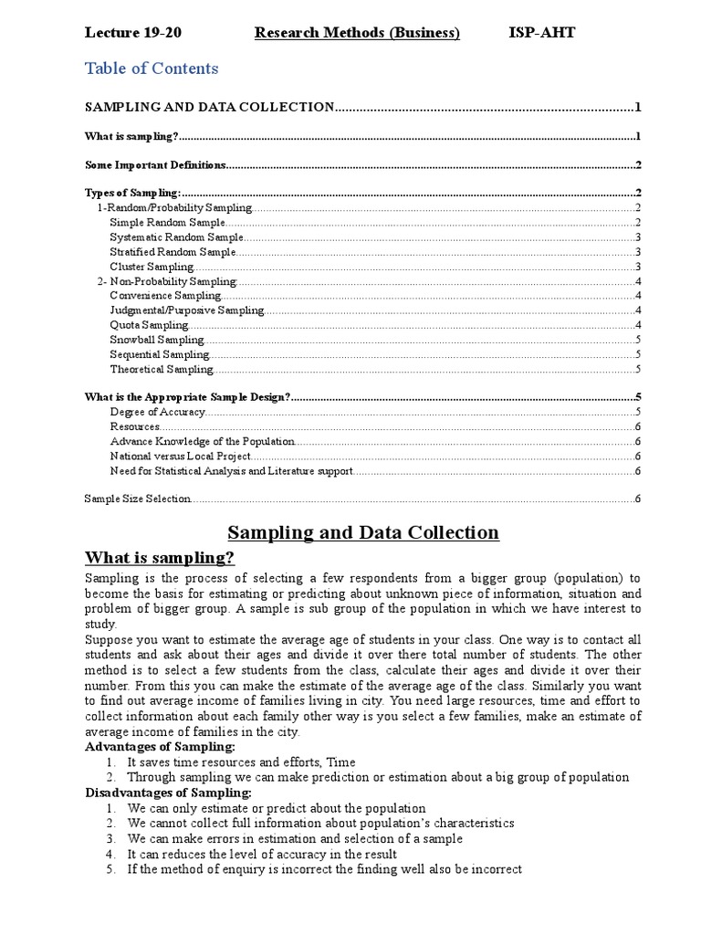 Sampling And Data Collection Lecture 19 20 Research Methods Business