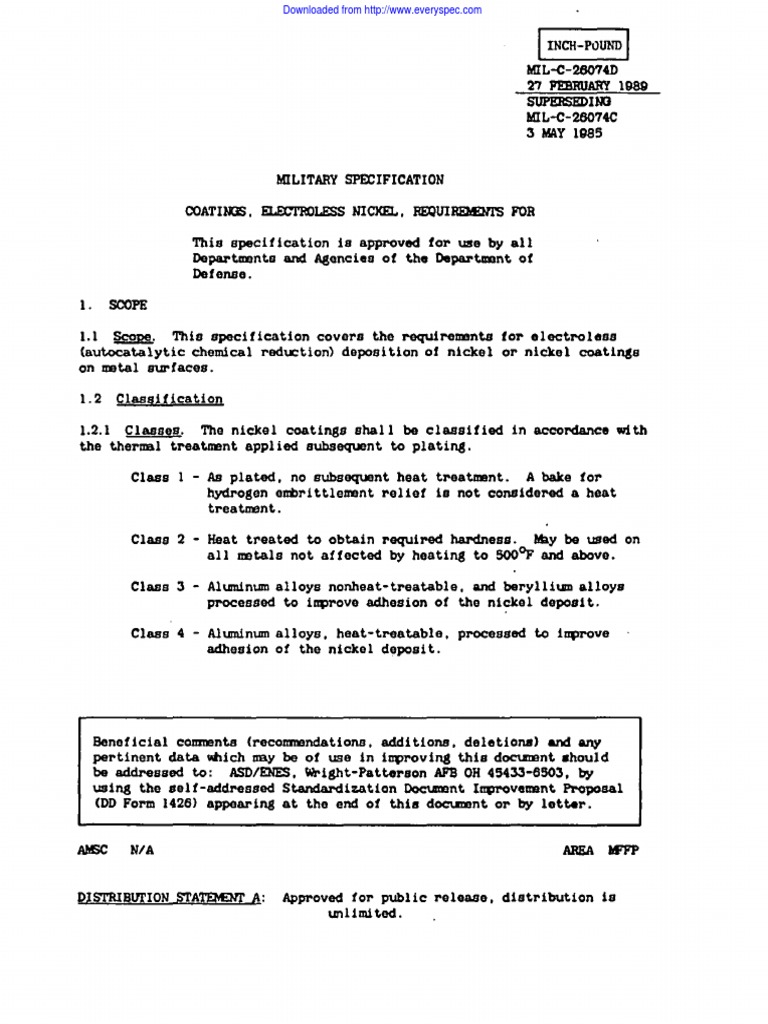 MIL-C-26074C Electroless Nickel Plating | PDF | Chemical Elements ...