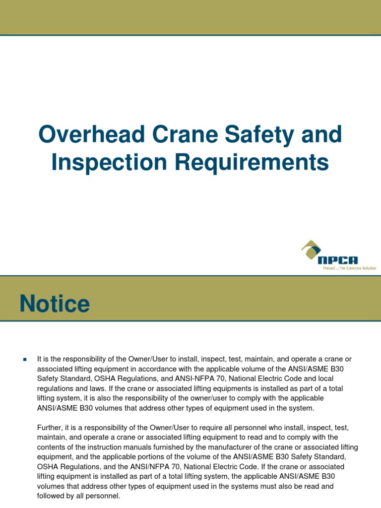 Overhead Crane Safety and Inspection Requirements | PDF | Rope | Crane ...