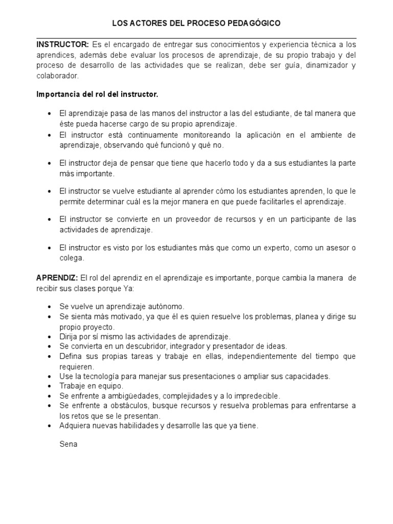 Actores Clave en el Proceso Pedagógico | PDF | Crecimiento personal y ...
