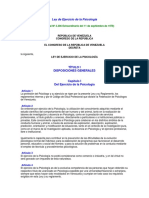 Ley de Ejercicio de La Psicologia - Gaceta Oficial N2306 Extraordinario de Fecha 11 de Septiembre de 1978 PDF