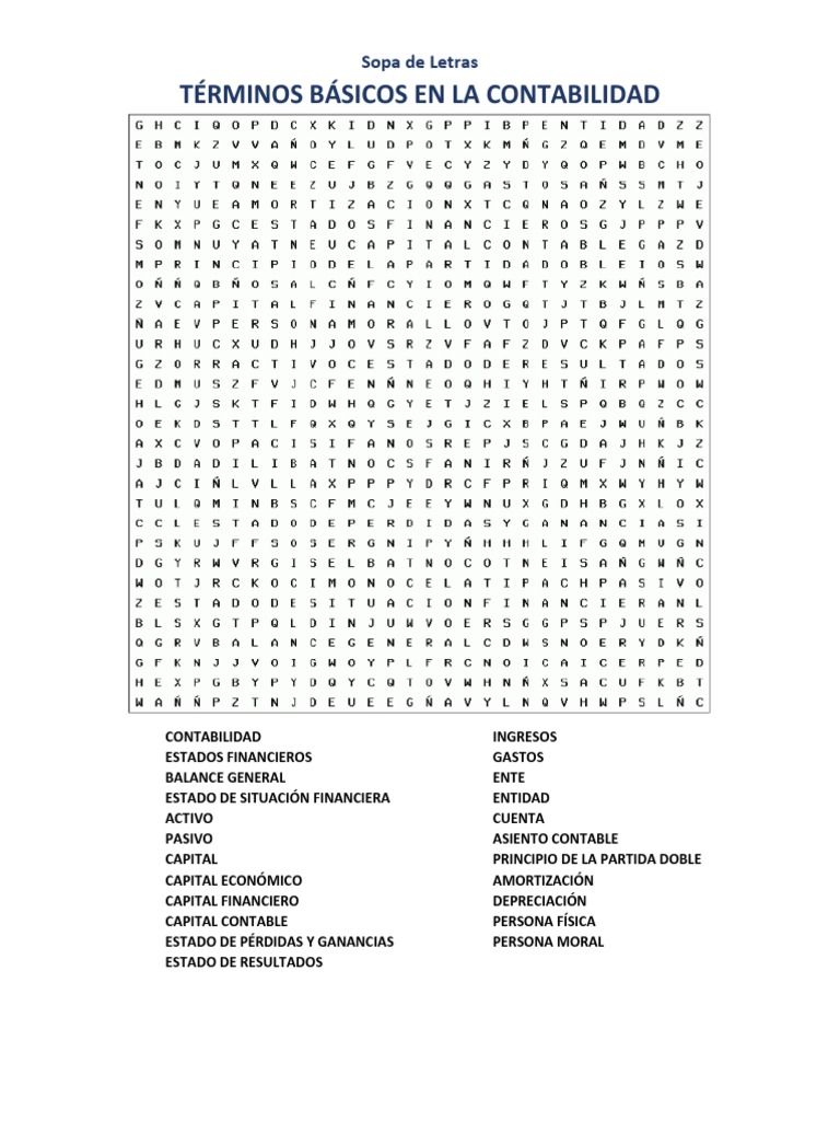 Sopa de Letras: Términos de Contabilidad | PDF