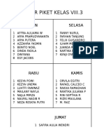 Daftar Piket Kelas Viii.3: Senin Selasa