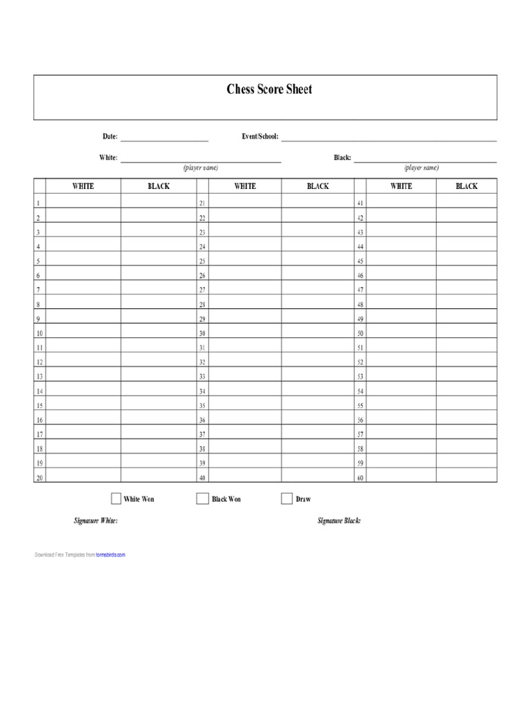 Chess Score Sheet | PDF