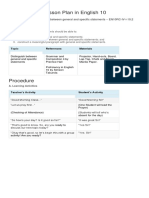 Lesson Plan in English 10: Competency: Distinguish Between General and Specific Statements - EN10RC-IV-i-10.2