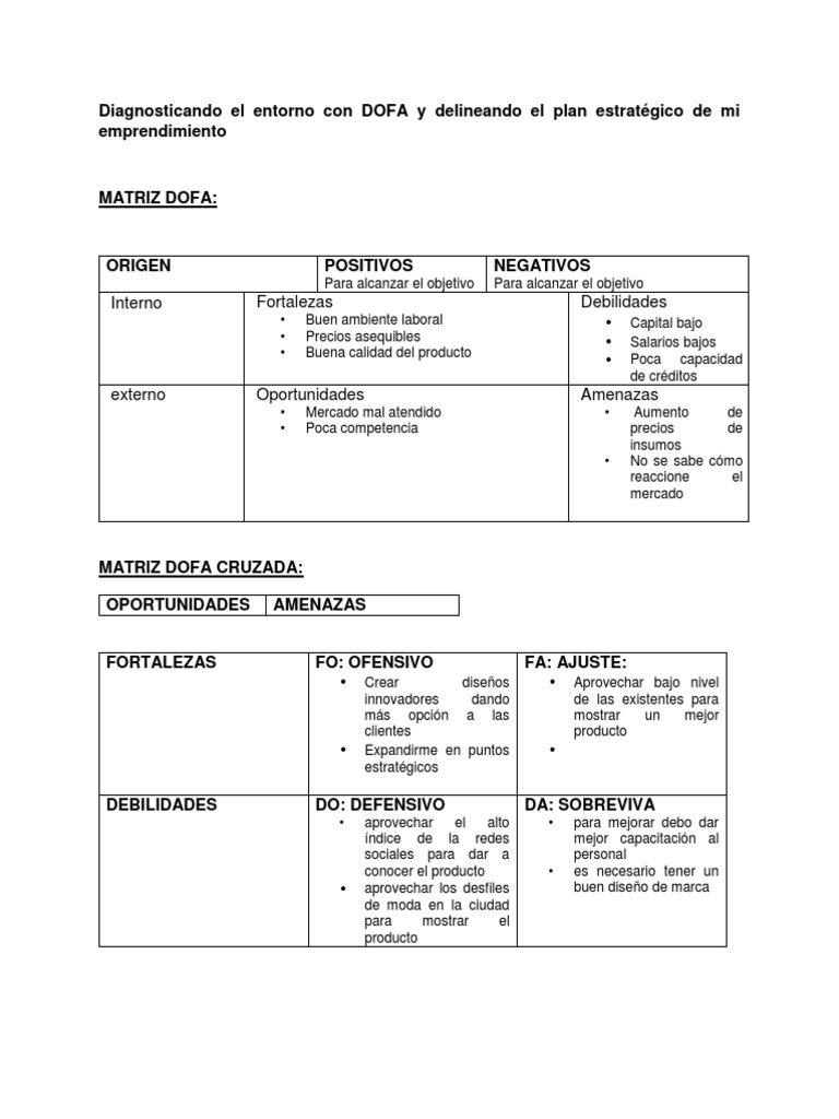 Diagnóstico DOFA y Plan Estratégico | PDF | Análisis FODA | Iniciativa ...