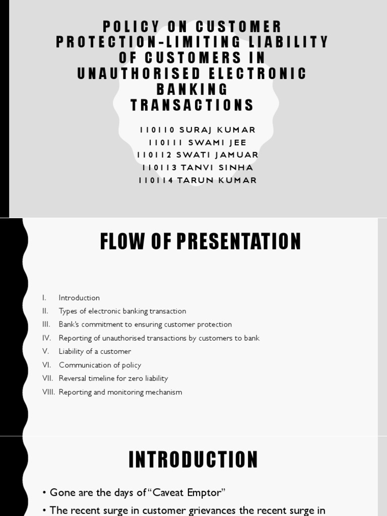 Policy On Customer Protection Limiting Liability Of Customers In