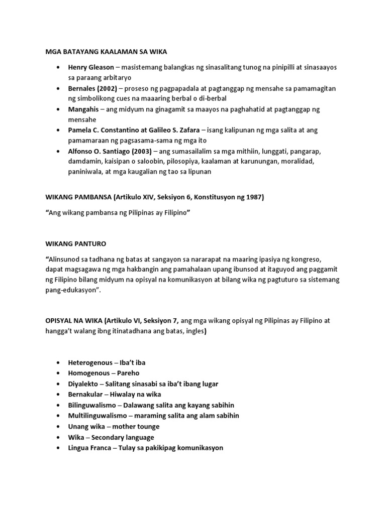 Filipino 1 Reviewer Midterms | PDF