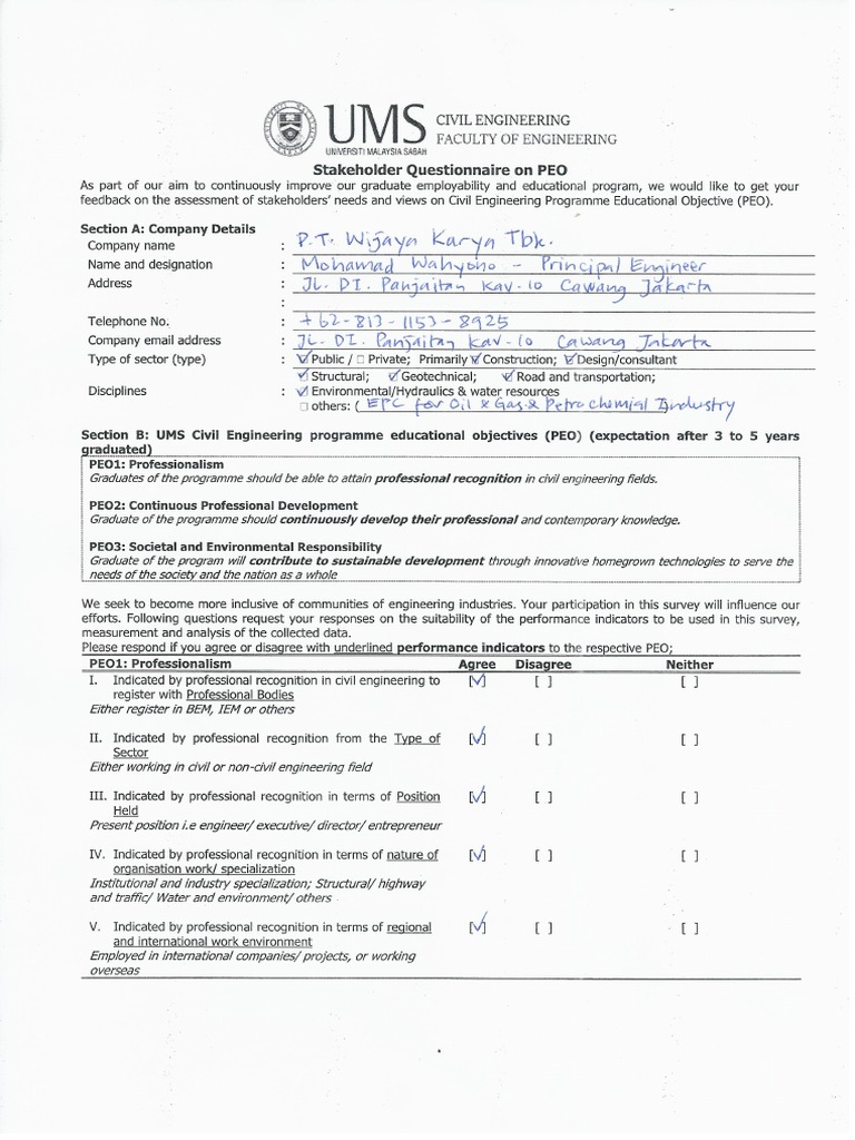 Stakeholder Questionnaire On PEO by MW PDF | PDF