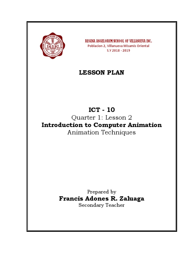 Grade 10 Animation Techniques Lesson Plan | PDF | Animation | Lesson Plan