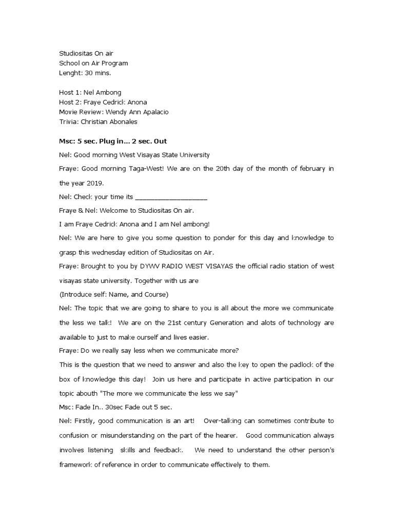 Fraye Script Pdf Communication Human Communication